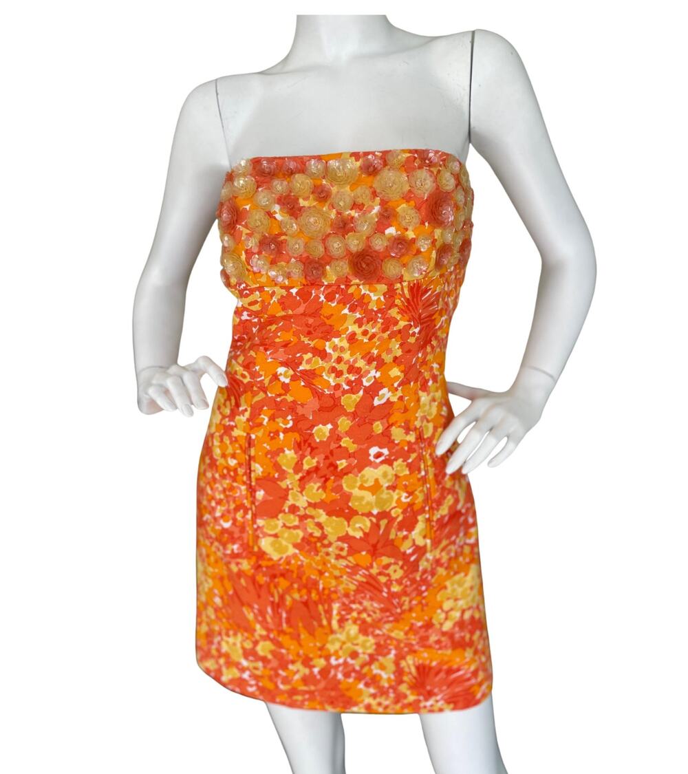 Michael Kors Collection Dress 6 Y2k Floral Sequin Strapless Mini Cocktail Dress